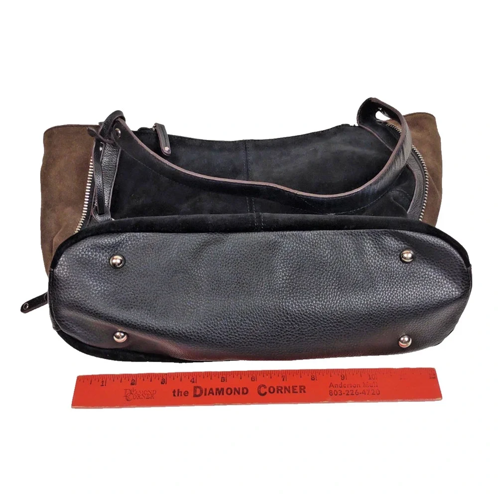 TIGNANELLO Black & Brown Suede/Leather Expandable Hobo Shoulder Bag Handbag